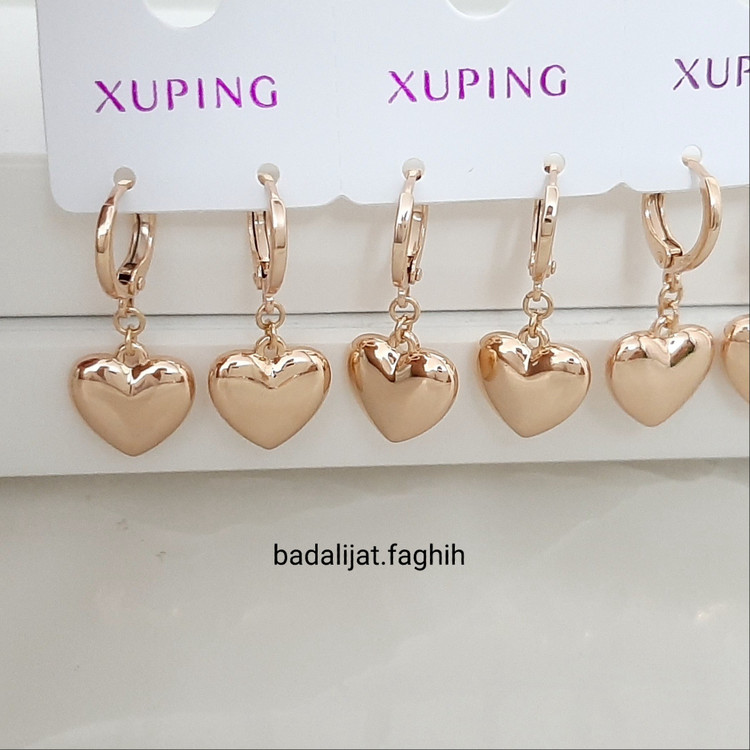 گوشواره ژوپینگ آویزی قلب سایز بزرگ کاملا رنگ ثابت و آبکاری طلا شده