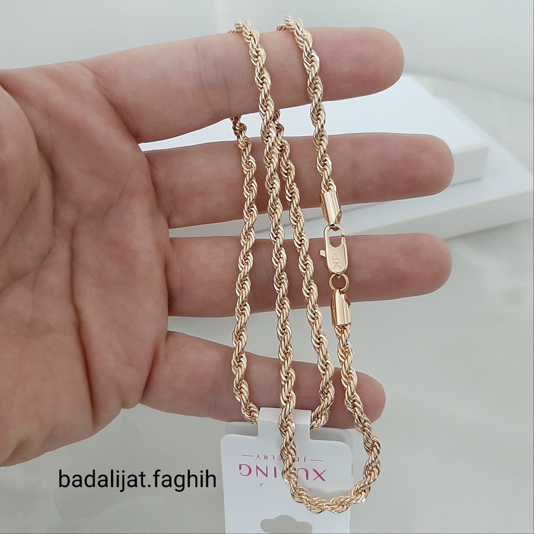 زنجیر طنابی برند ژوپینگ دقیقا شبیه طلا حک خورده کاملا رنگ ثابت و آبکاری شده با طلا