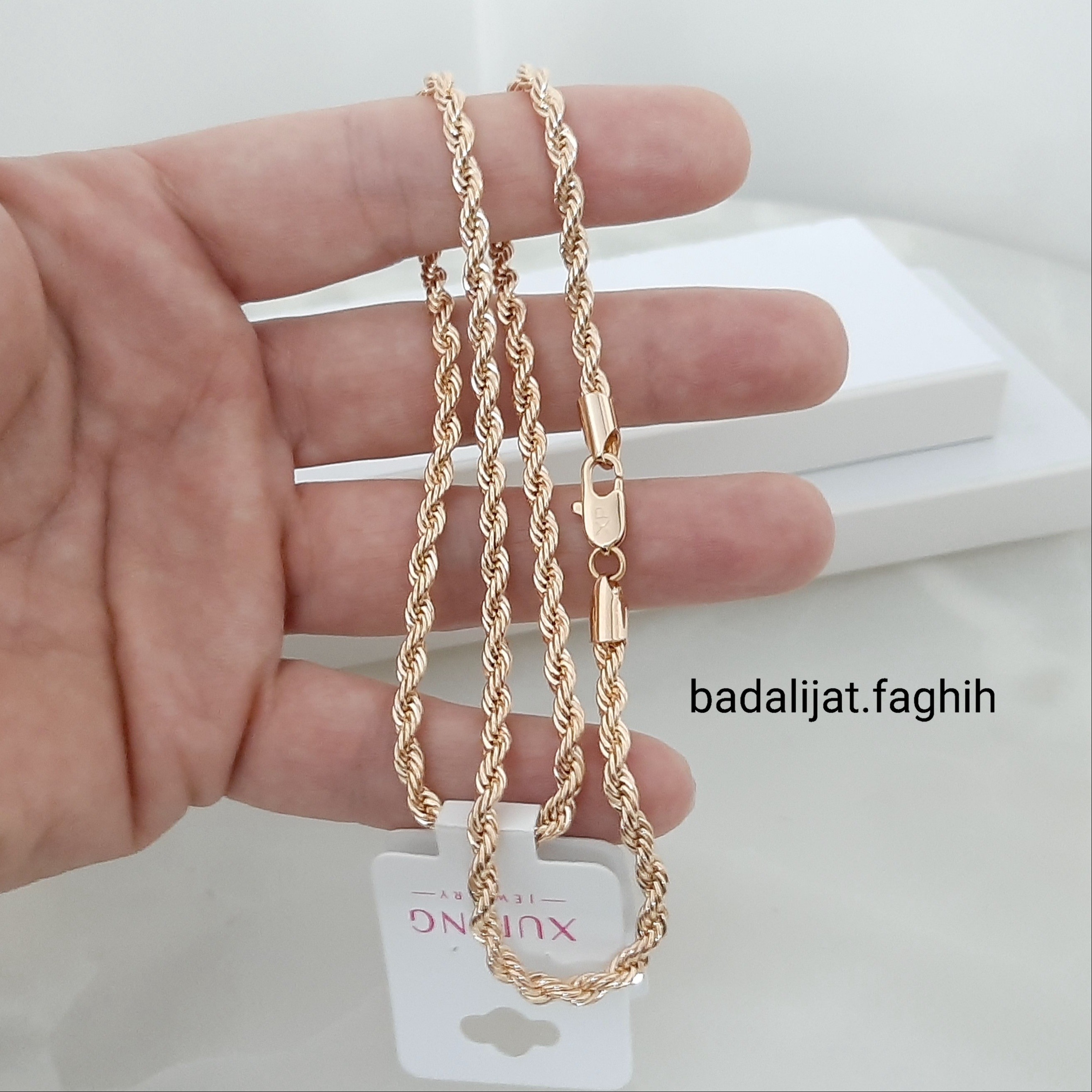 زنجیر طنابی برند ژوپینگ دقیقا شبیه طلا حک خورده کاملا رنگ ثابت و آبکاری شده با طلا