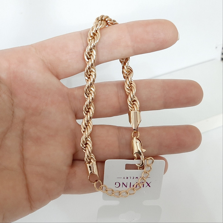 دستبند طنابی ژوپینگ کاملا رنگ ثابت حک خورده و آبکاری طلا شده ورق بزنید لطفا