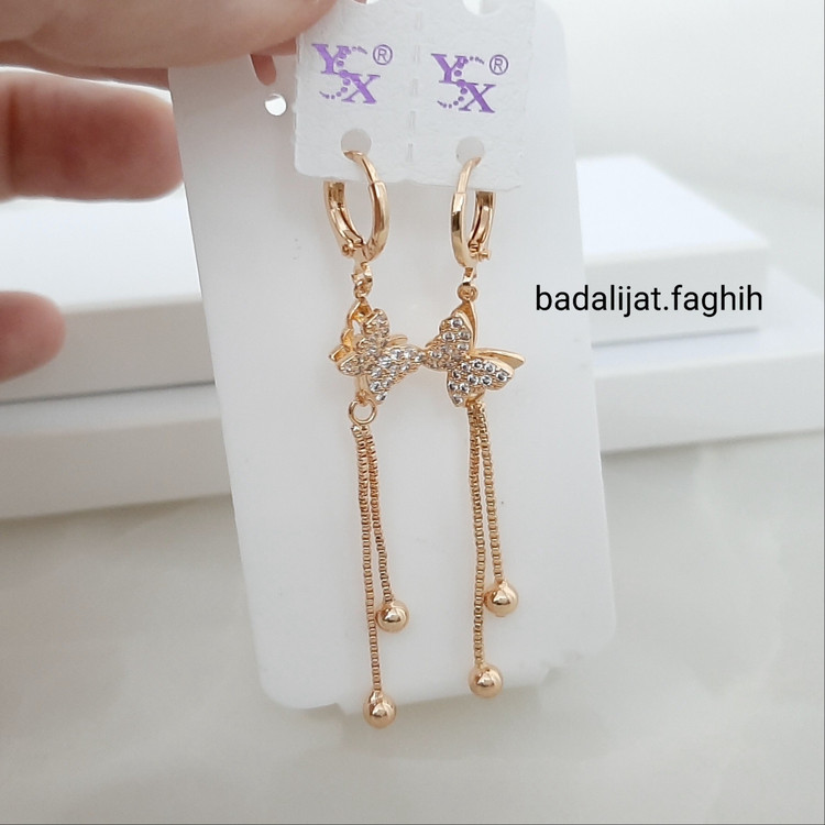 گوشواره پروانه آویزی فوق العاده شیک مارک YSX و رنگ ثابت با آبکاری طلا ورق بزنید لطفا