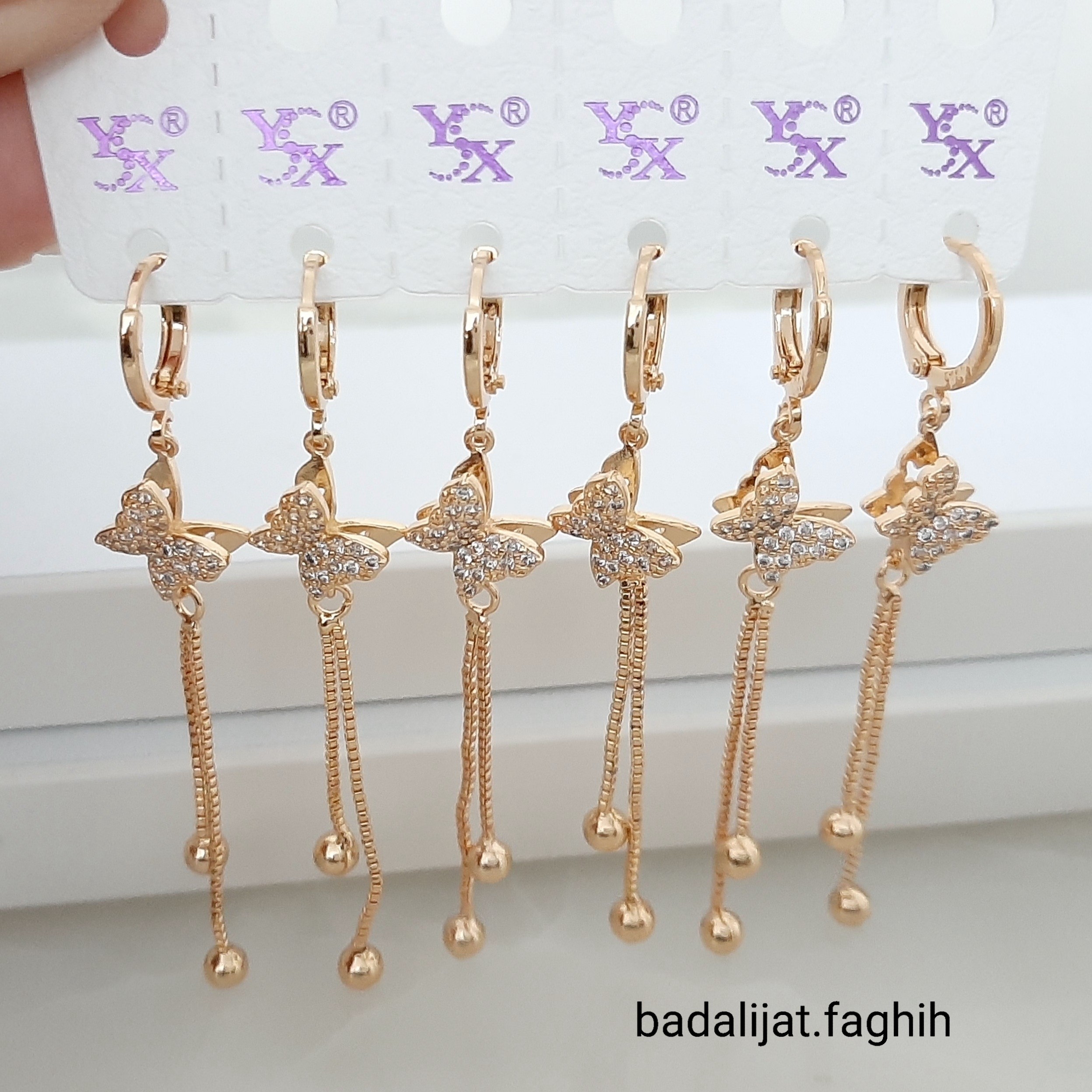 گوشواره پروانه آویزی فوق العاده شیک مارک YSX و رنگ ثابت با آبکاری طلا ورق بزنید لطفا