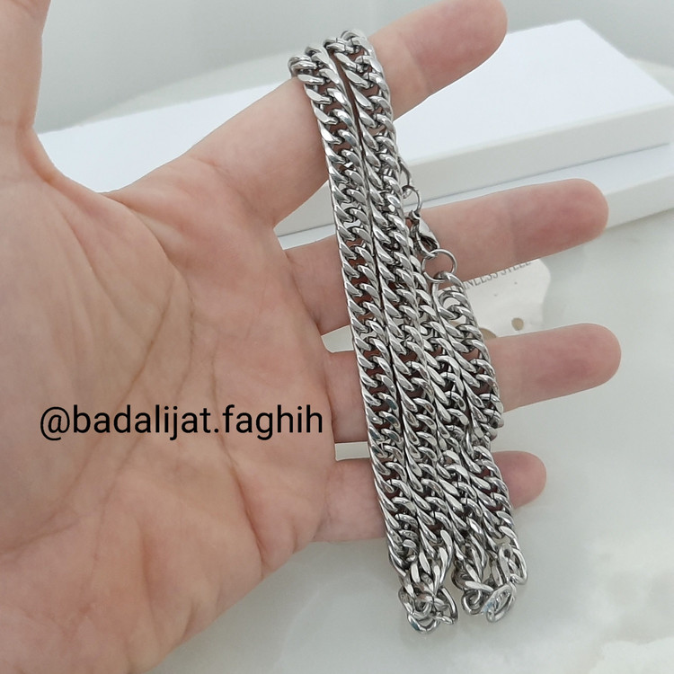 سرویس زنجیر مردونه استیل بسیار با کیفیت و کاملا رنگ ثابت با آبکاری طلا سفید