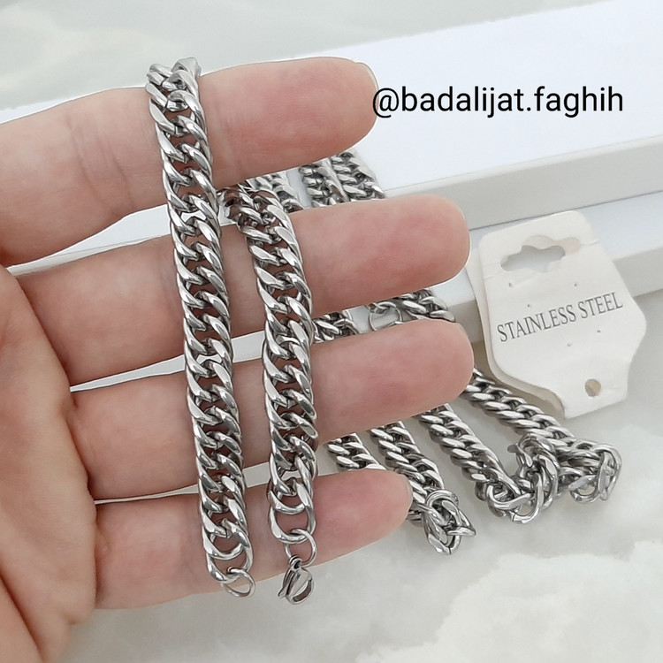 سرویس زنجیر مردونه استیل بسیار با کیفیت و کاملا رنگ ثابت با آبکاری طلا سفید