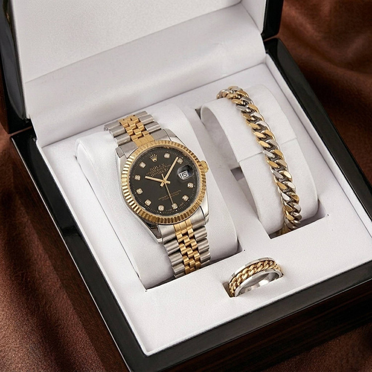 ست ساعت مردانه مارک رولکس Rolex بهمراه دستبند و حلقه رولکسی ارسال رایگان
