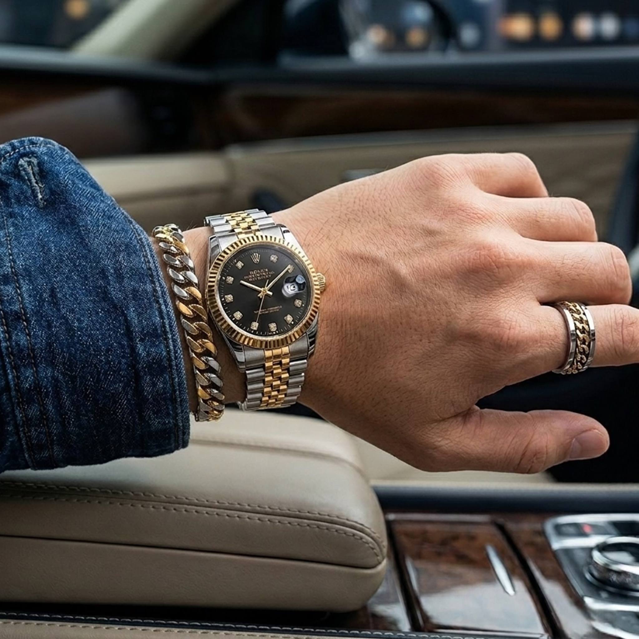 ست ساعت مردانه مارک رولکس Rolex بهمراه دستبند و حلقه رولکسی ارسال رایگان
