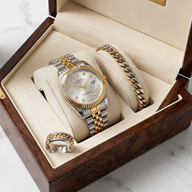 ست ساعت مردانه کامل مارک رولکس Rolex بهمراه دستبند و حلقه رولکسی ارسال رایگان