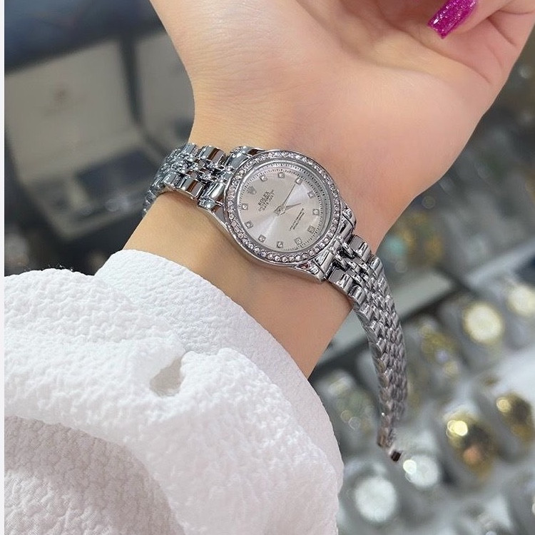 ساعت مچی دخترانه و زنانه نقره ای دورنگین و بدون نگین رولکس و مارک رولکس Rolex ارسال رایگان