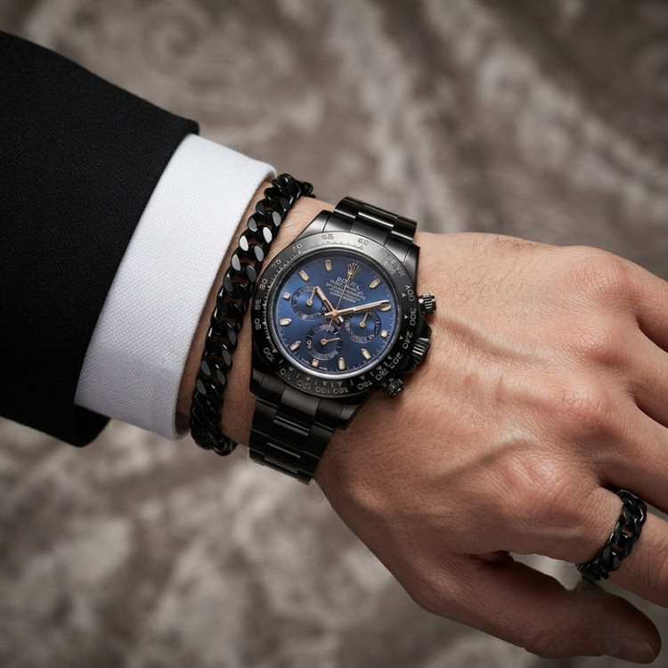 ست ساعت کامل مردانه مشکی مارک رولکس Rolex بهمراه دستبند و حلقه طرح رولکس ارسال رایگان