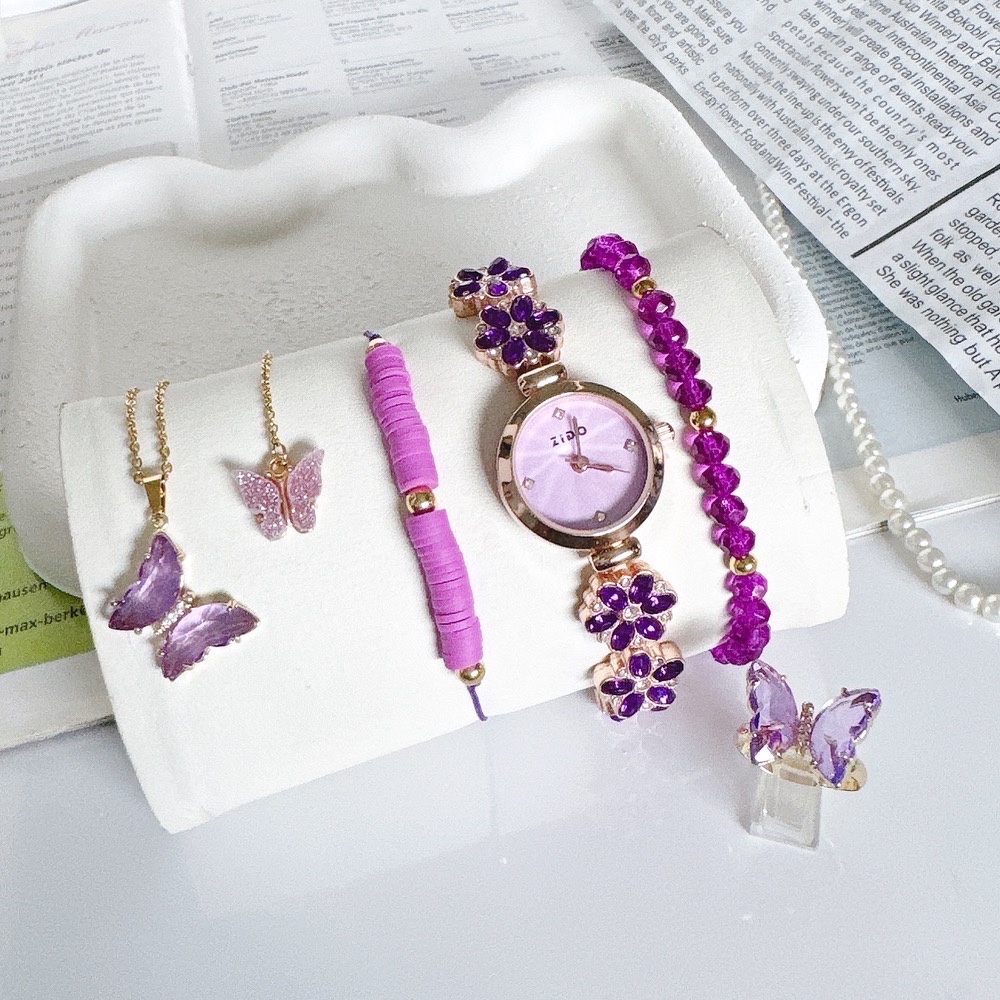 ست کامل دخترانه زیبا و شیک نگین جواهری بنفش مارک Zido بهمراه اکسسوری ارسال رایگان