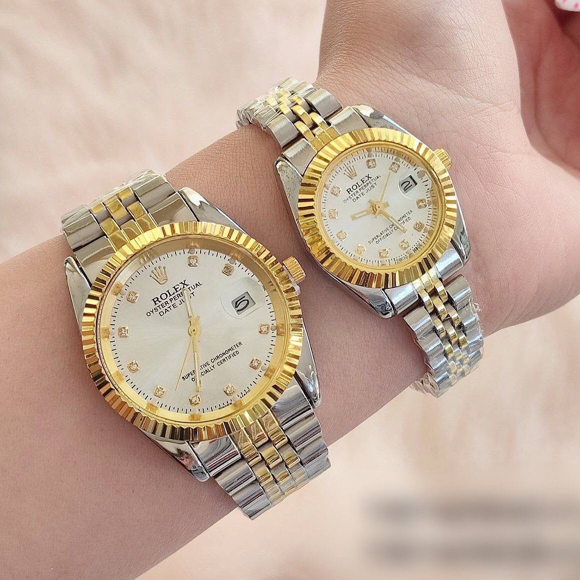 ساعت تک مردانه و زنانه استیل رولکس ROLEX درجه یک صفحه سفید مشکی و رزگلد ارسال رایگان