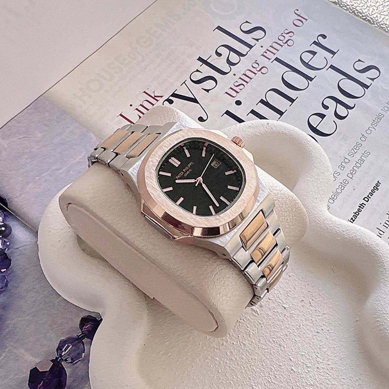 ساعت مردانه هایکپی مارک فیلیپ PATEK PHILIPPE موتور ژاپن فول استیل رنگبندی مشکی و نقره ای رزگلد ارسال رایگان