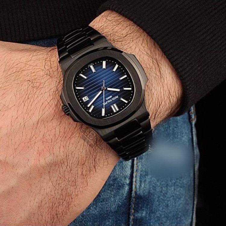 ساعت مچی مردانه هایکپی مارک فیلیپ PATEK PHILIPPE موتور ژاپن فول استیل رنگبندی مشکی و نقره ای رزگلد ارسال رایگان