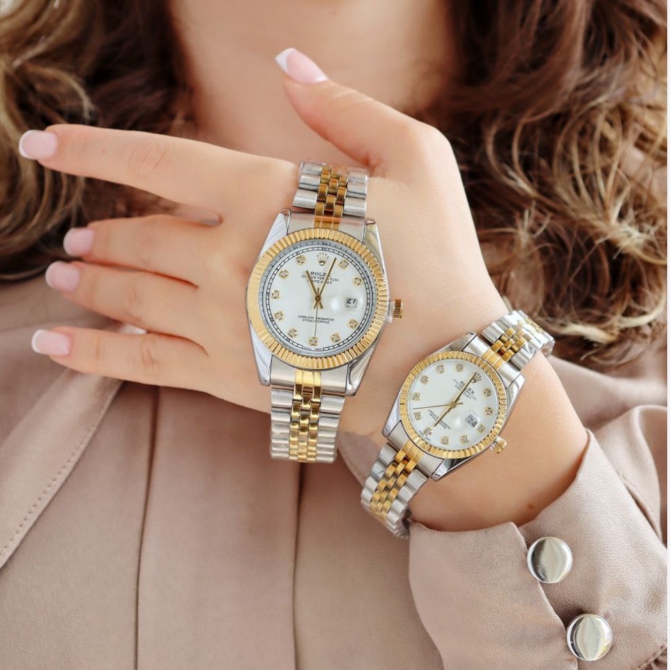 ساعت تک مردانه و زنانه استیل رنگ ثابت مارک رولکس ROLEX صفحه سفید مشکی ارسال رایگان