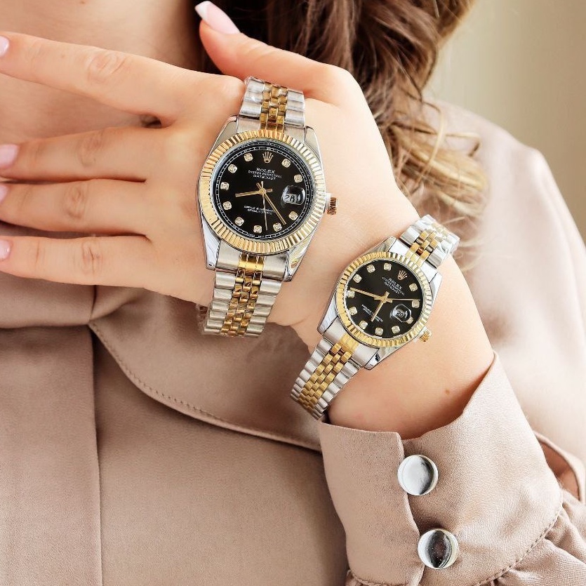 ساعت تک زنانه و مردانه استیل رنگ ثابت مارک  رولکس ROLEX صفحه مشکی و سفید ارسال رایگان