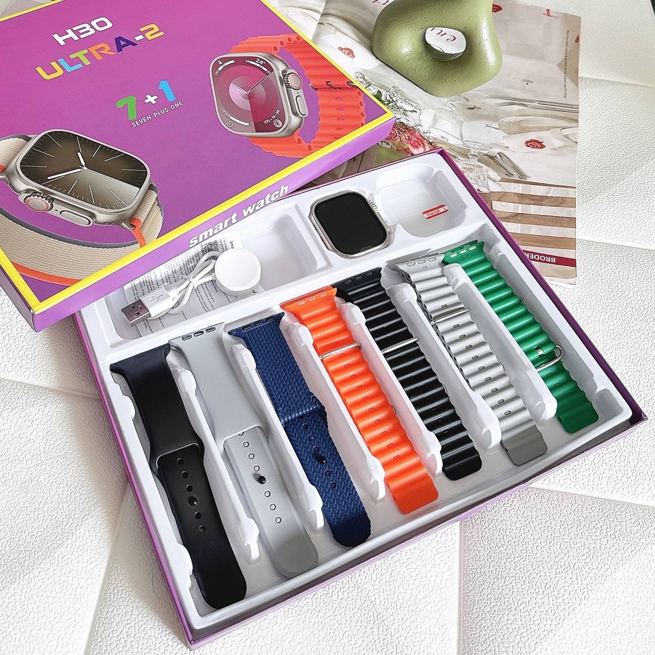 ساعت هوشمند اسمارت واچ ultera-2 h30 هفت بنده قابلیت اتصال به گوشی دارای گلس ساعت ارسال رایگا