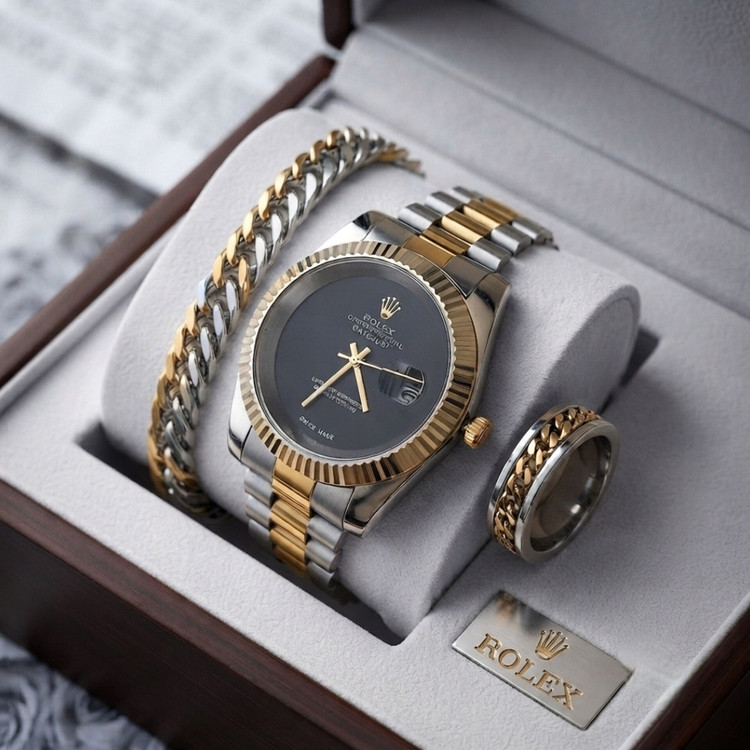 ست ساعت کامل مردانه مارک رولکس Rolex بهمراه دستبند و حلقه رولکسی ارسال رایگان