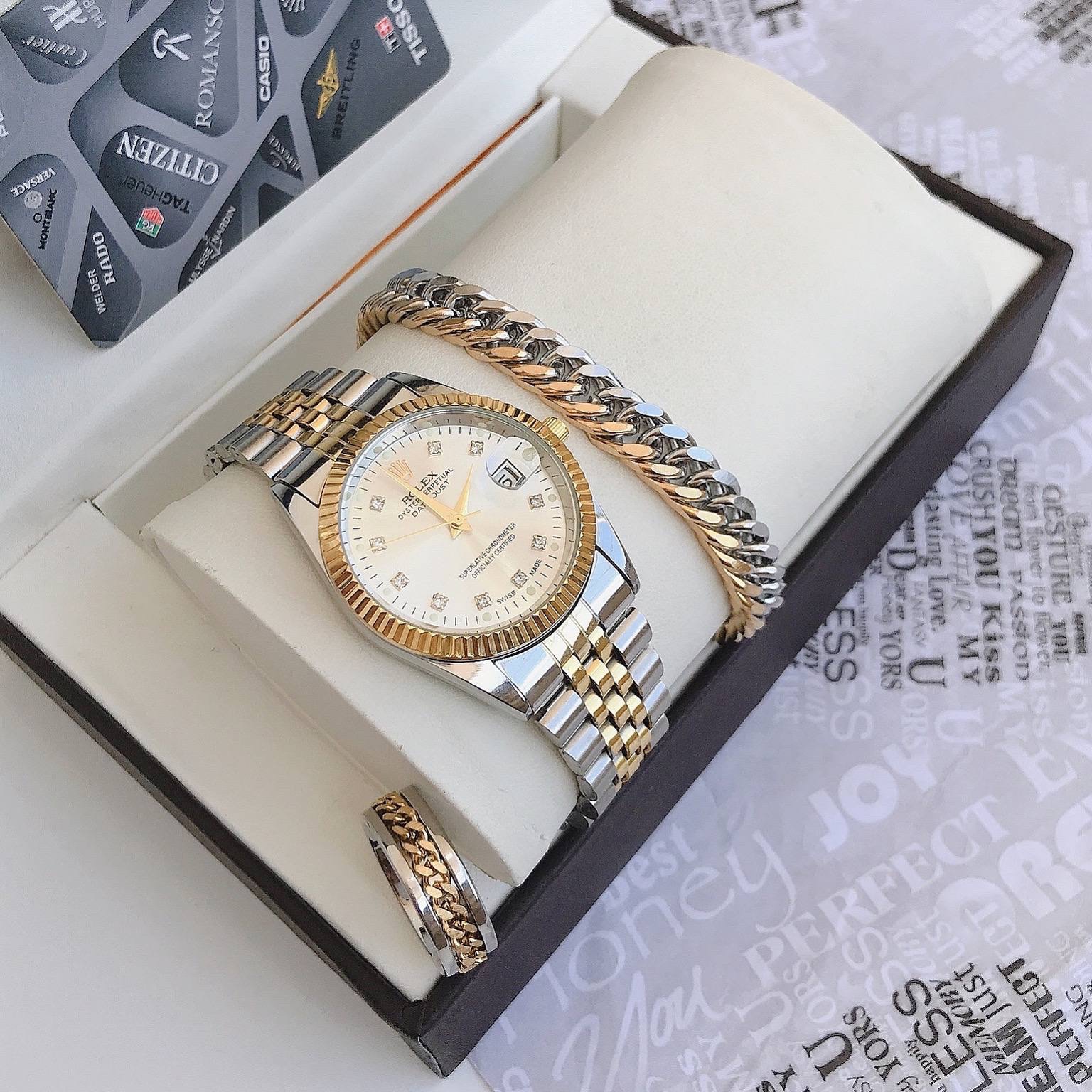 ست ساعت کامل مردانه استیل مارک رولکس Rolex بهمراه دستبند و حلقه رولکسی ارسال رایگان