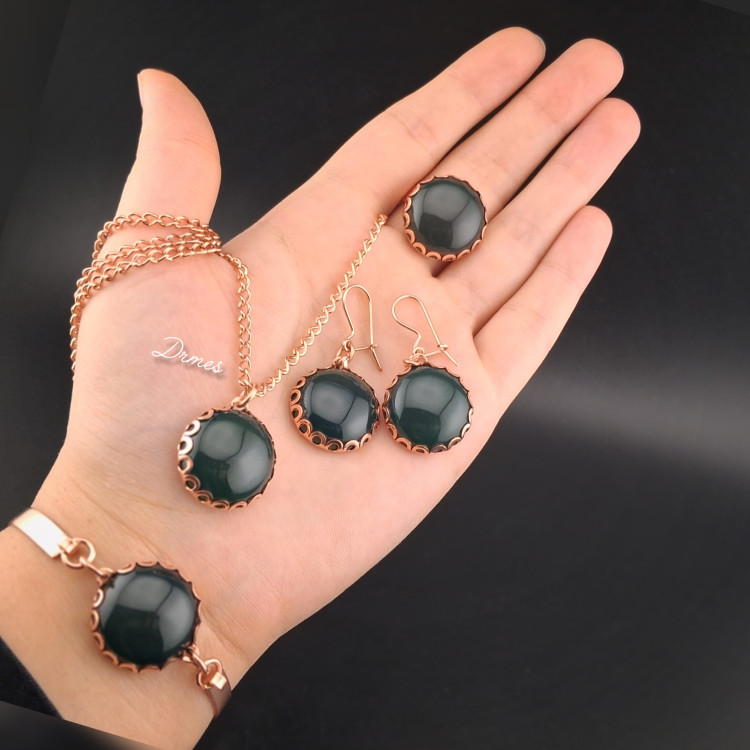 سرویس مسی زنانه سنگ طبیعی عقیق یشم تیره