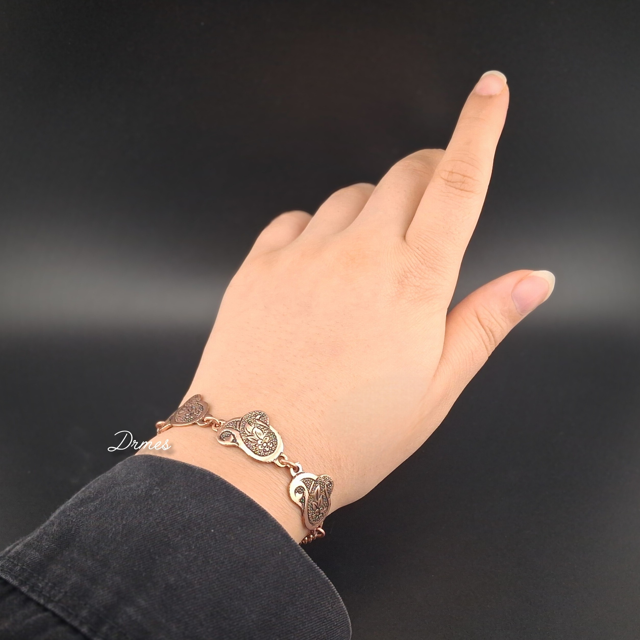 دستبند مسی زنانه طرح ترمه و ترنج