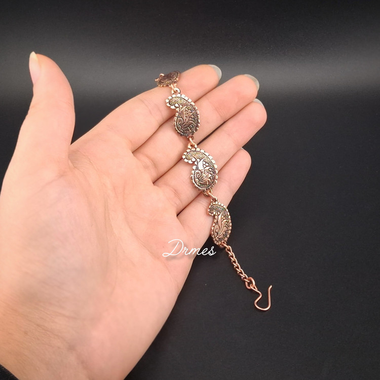 دستبند مسی زنانه قلمزنی طرح ترمه