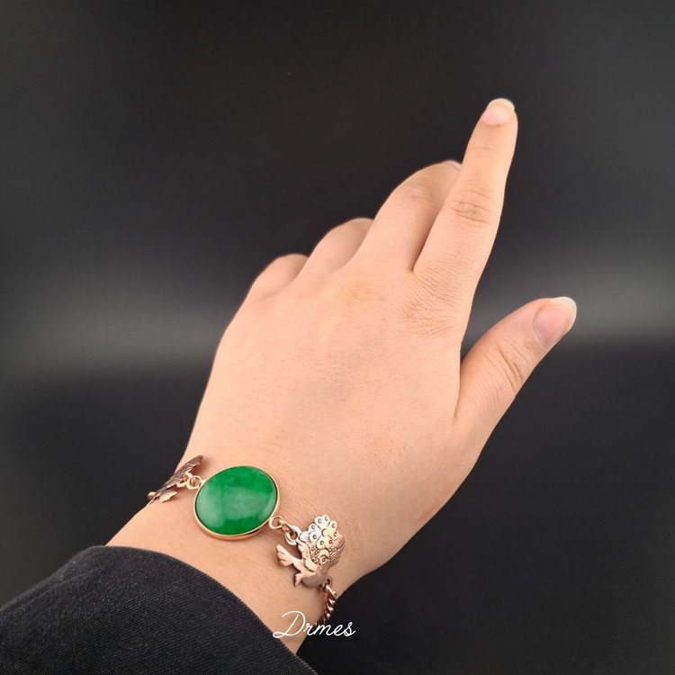 دستبند مسی زنانه سنگ عقیق طرح گل ومرغ