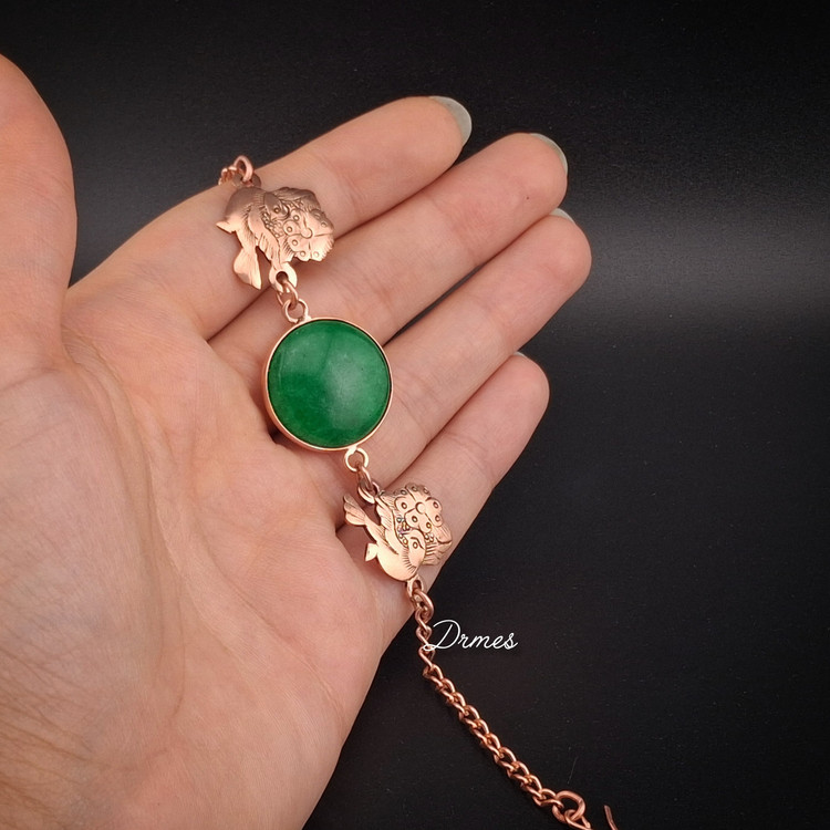 دستبند مسی زنانه سنگ عقیق طرح گل ومرغ