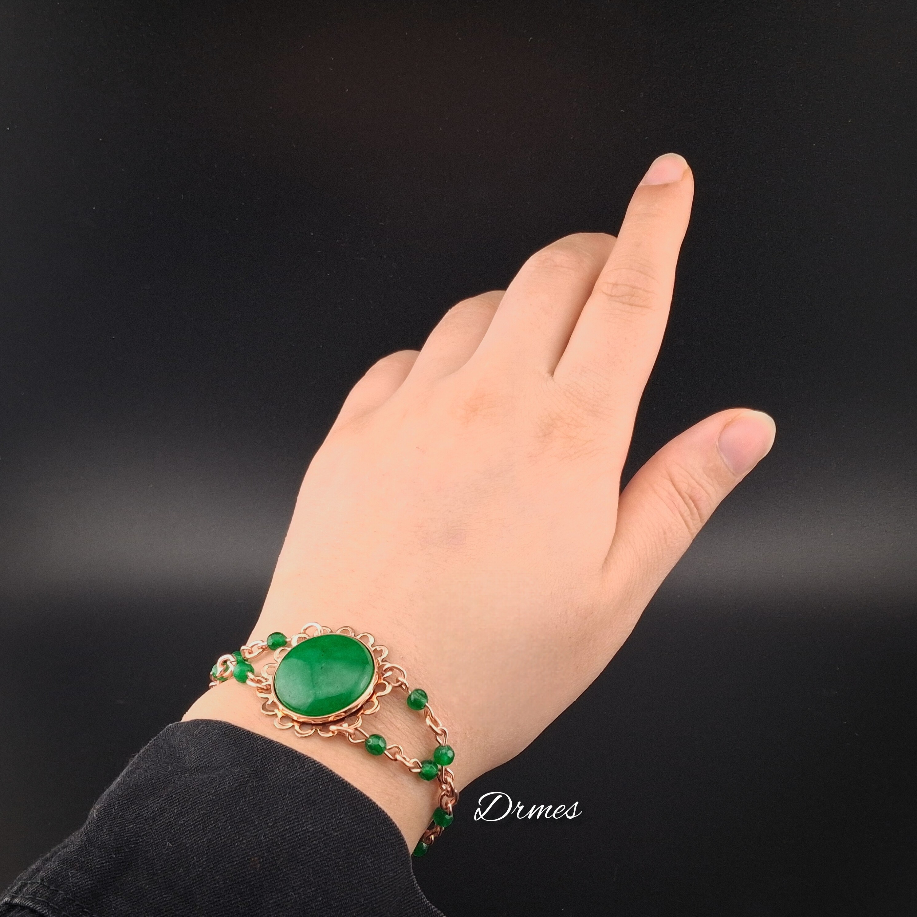 دستبند مسی زنانه سنگ ومهره عقیق سبز