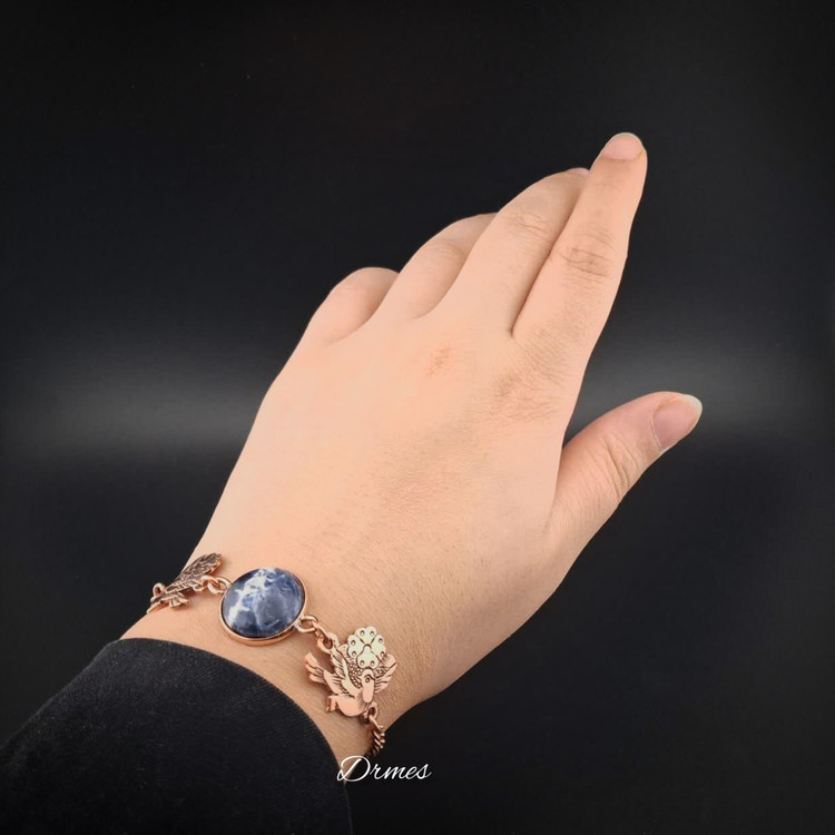 دستبند مسی زنانه نگین وقلم سنگ سودالیت