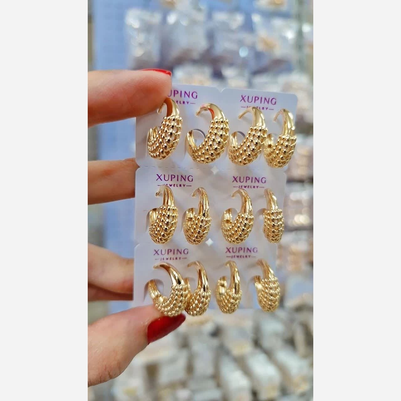 گوشواره حلقه ای ژوپینگ رنگ ثابت طرح طلا ضد حساسیت تضمینی
