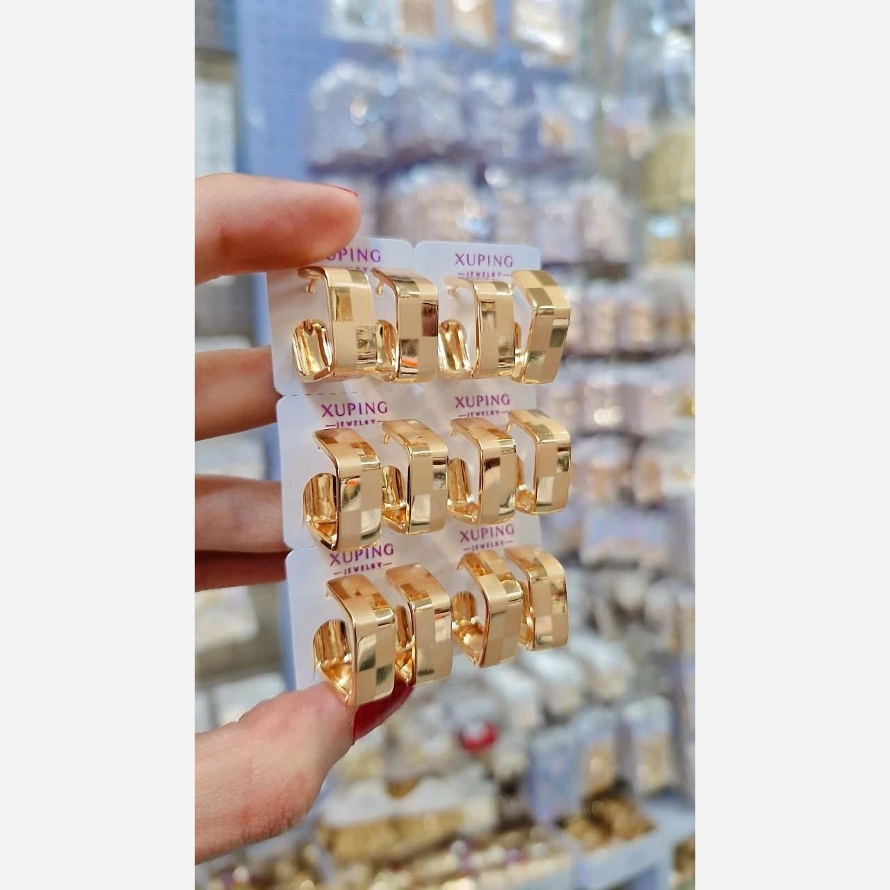 گوشواره حلقه مربعی ژوپینگ جدید طرح طلا رنگ ثابت ضد حساسیت