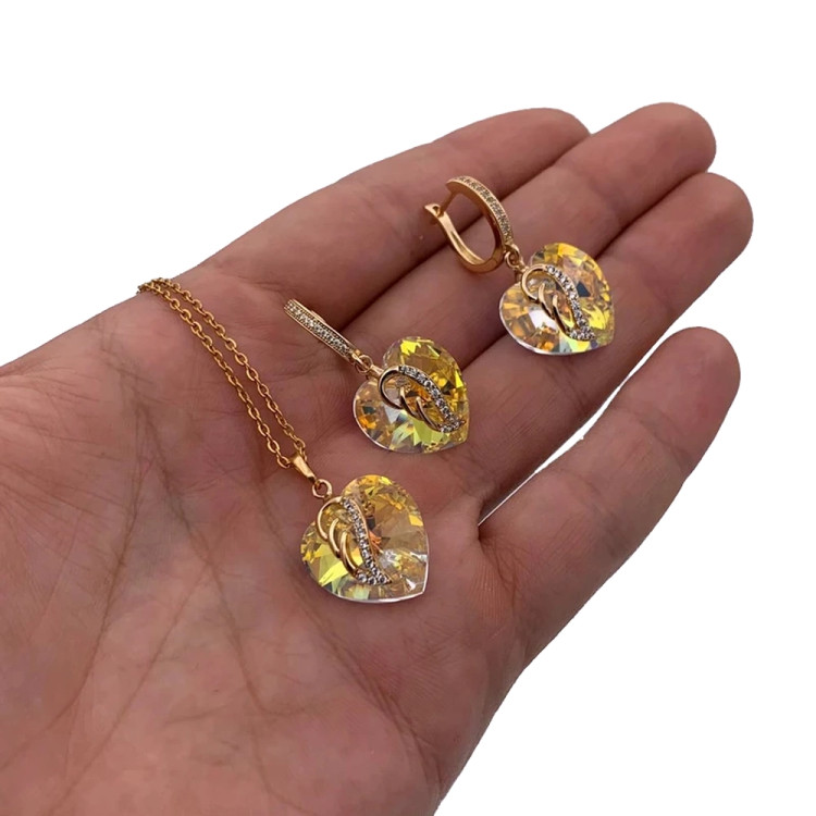 نیم ست زنانه ژوپینگ مدل قلب KYXU001 با کریستال سواروسکی و روکش طلا