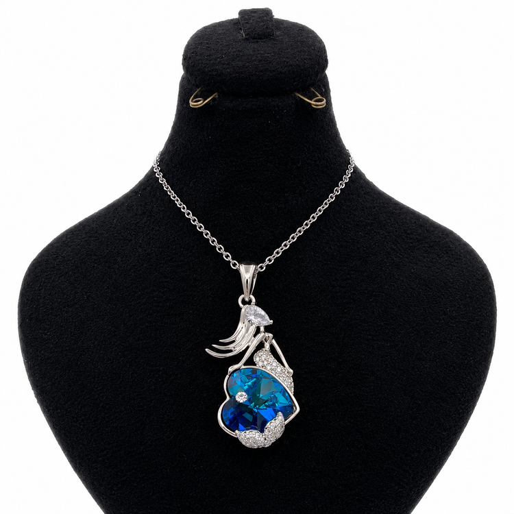 آویز زنانه ژوپینگ پری دریایی با کریستال قلب آبی | الهام گرفته از سواروسکی