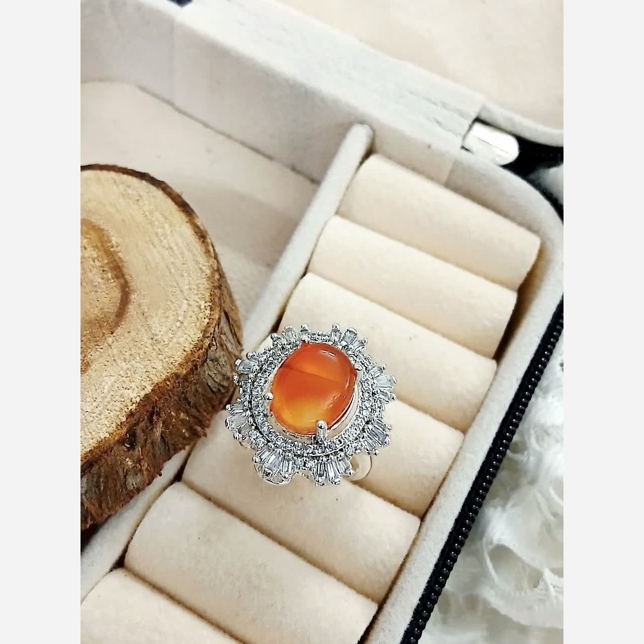 انگشتر عقیق یمن زنانه سنگ اصلی رنگ نقره ای