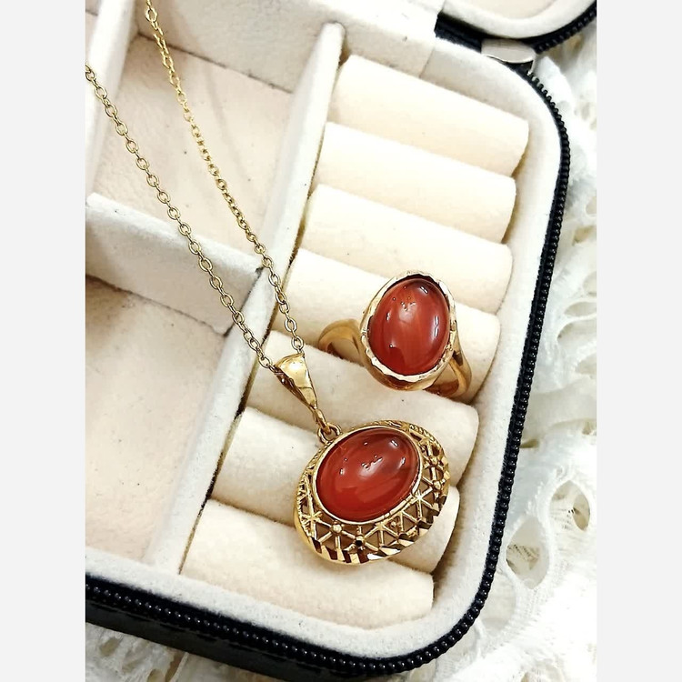 ست زنانه نگین عقیق طلا روس سنگ اصلی