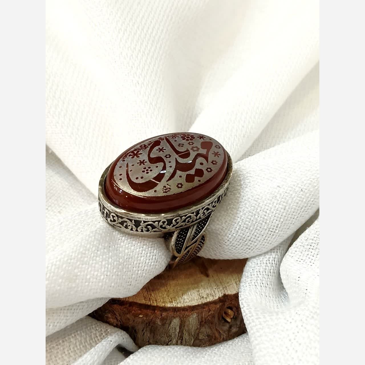 انگشتر مردانه نقره روس سنگ اصلی عقیق اصلی