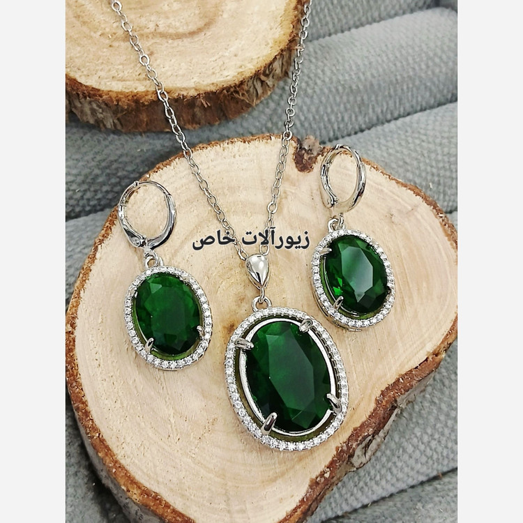 نیم ست جواهری گرد نگین سبز