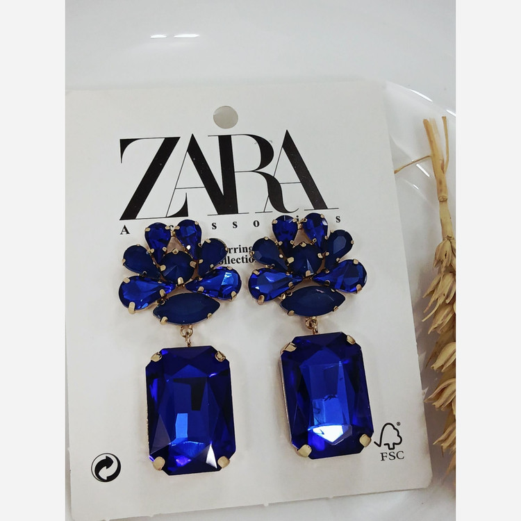 گوشواره زارا فول نگین آبی