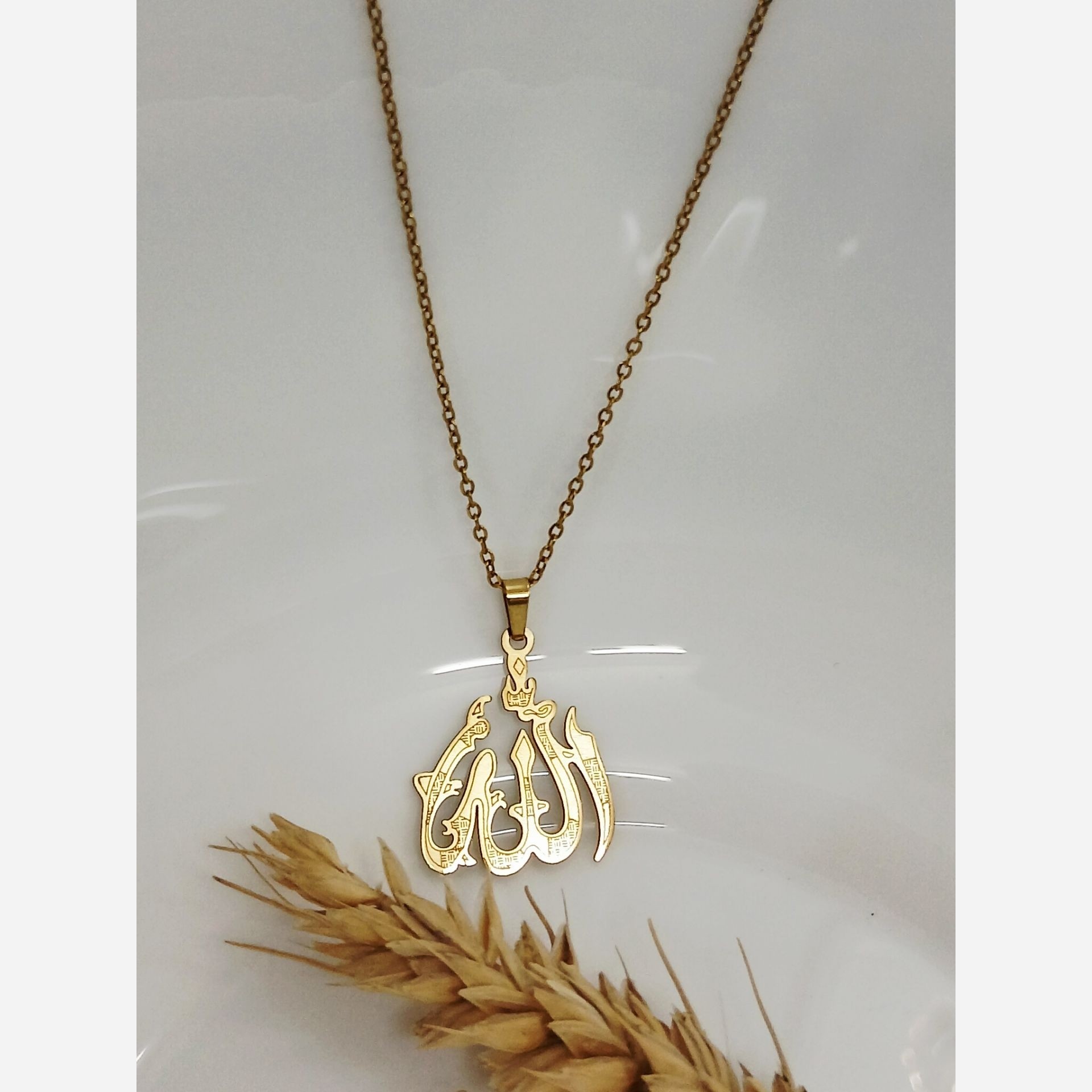گردنبند استیل طلایی الله  شاخه ای