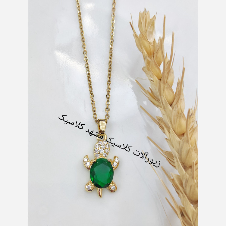 گردنبند استیل نگین سبز لاک پشت