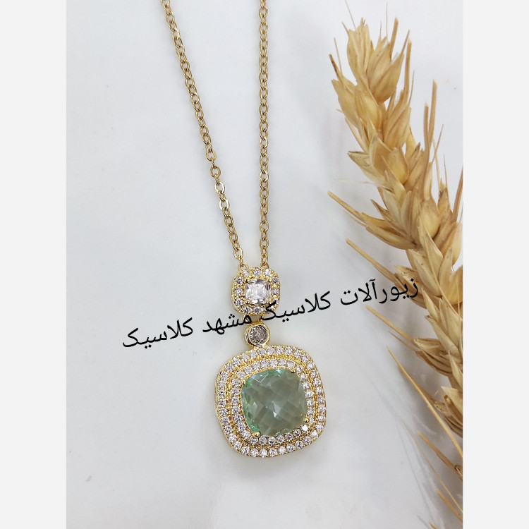 گردنبند استیل نگین مربع جواهری