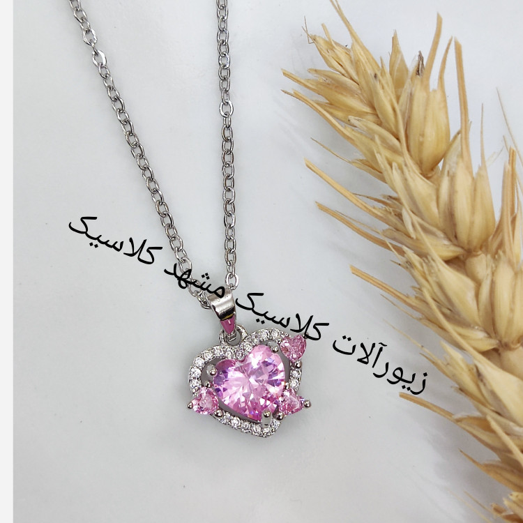 گردنبند دخترانه نگین صورتی خاص و شیک لاکچری