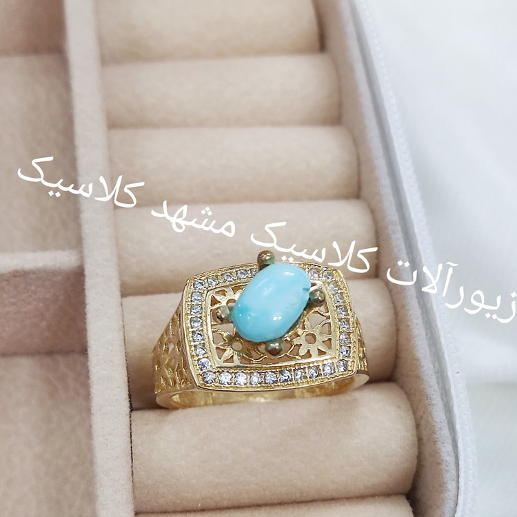 انگشتر زنانه طلا روس نگین فیروزه نیشابور اصلی اصل اصل چهار گوش خفن