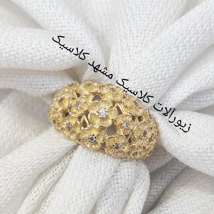 انگشتر زنانه طلا روس پر کار خفن و زیبا نگین دار