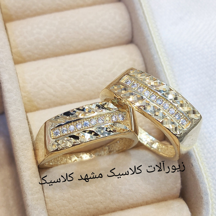 حلقه ست طلا روس پهن تراش شیک و زیبا