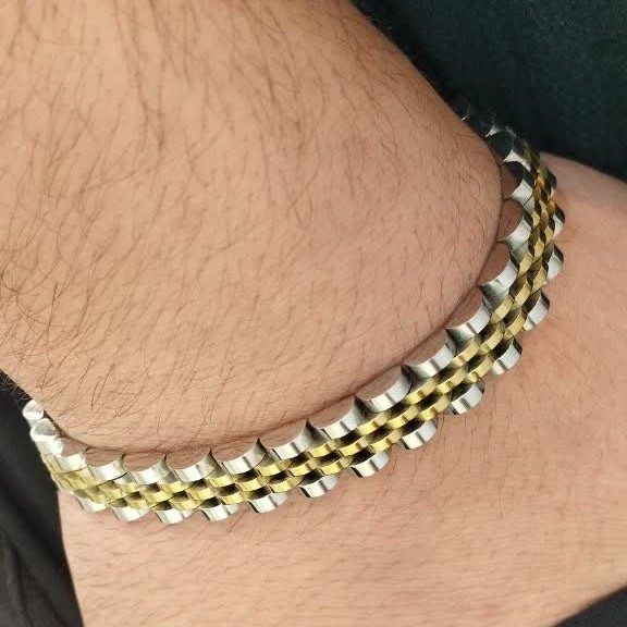 دستبند رولکس دو رنگ اصلی حک شده رولکس روی کار