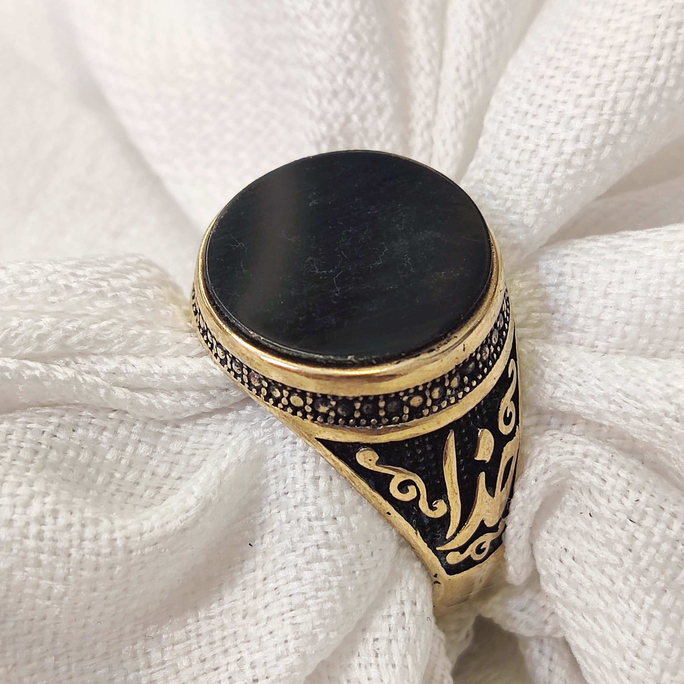 انگشتر مردانه طلا روس رکاب خدا نگین مشکی