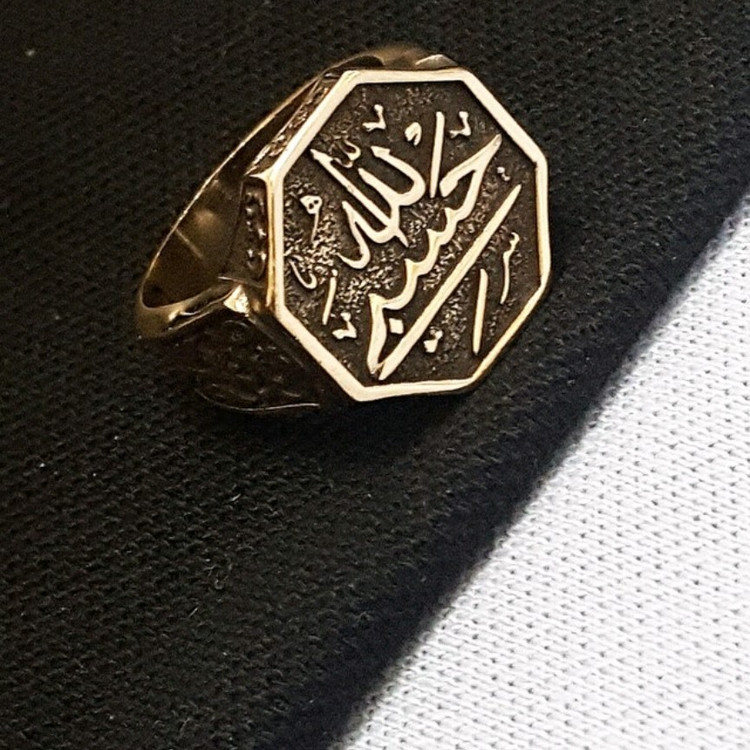 انگشتر مردانه طلا روس حسبی الله 6 ضلعی
