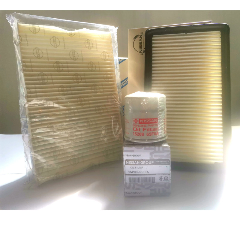 فیلتر روغن خودرو نیسان جنیون پارتس مدل 15208- 65F0A مناسب برای نیسان ماکسیما به همراه فیلتر هوا و فیلتر کابین