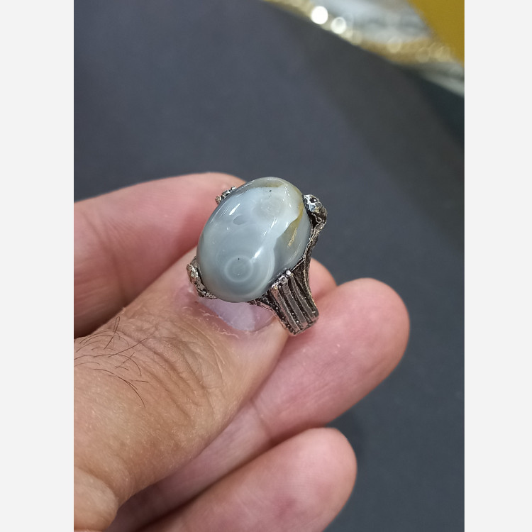 انگشتر عقیق باباقوری دوچشم سایز 10